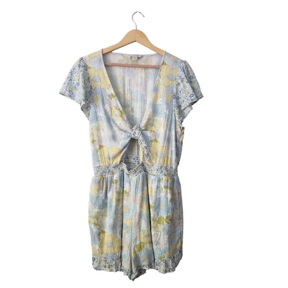 American Eagle Outfitters Pants - American Eagle Tie Front Floral Print Romper Blue Size Large